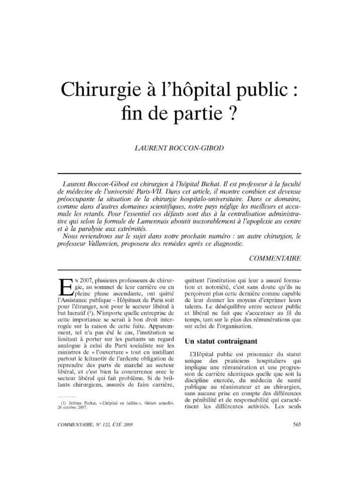 Chirurgie à l’hôpital public : fin de partie ?
 – page 1