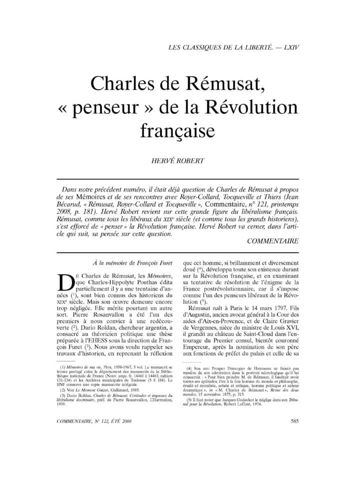 Charles de Rémusat, « penseur » de la Révolution française
 – page 1