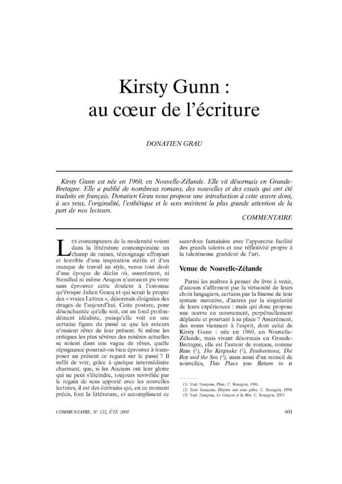 Kirsty Gunn : au cœur de l’écriture
 – page 1