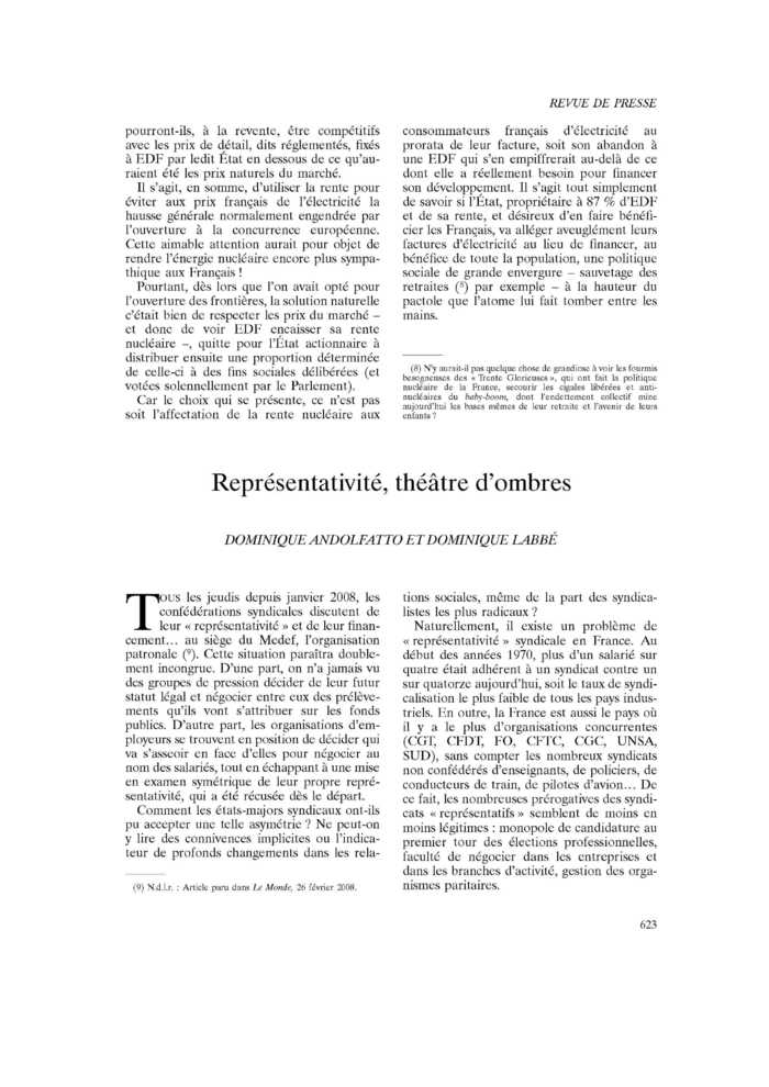 Représentativité, théâtre d’ombres
 – page 1