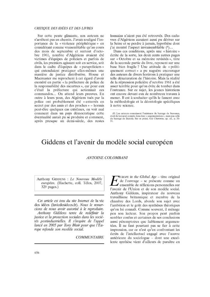 Giddens et l’avenir du modèle social européen
 – page 1