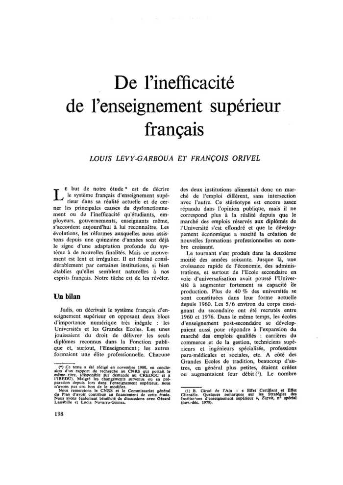 De l’inefficacité de l’enseignement supérieur français
 – page 1