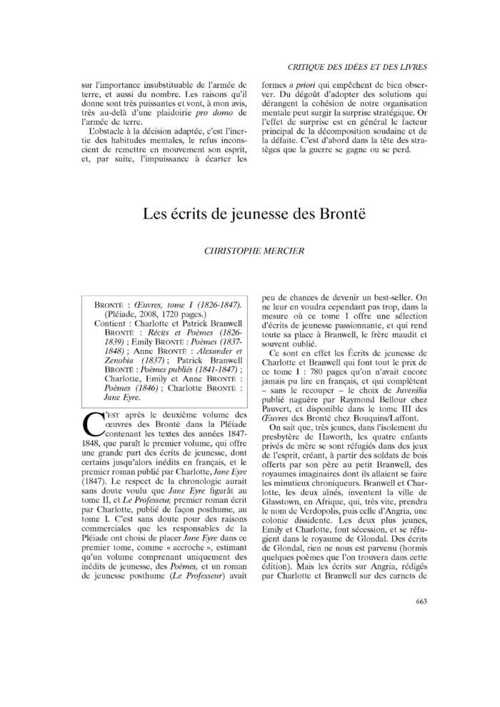 Les écrits de jeunesse des Brontë
 – page 1