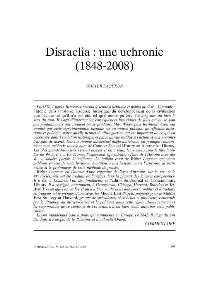 Disraelia : une uchronie (1848-2008)
 – page 1