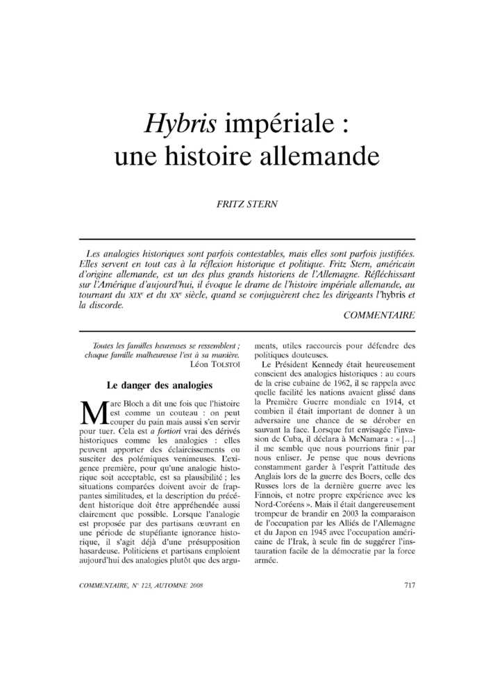 Hybris impériale : une histoire allemande
 – page 1