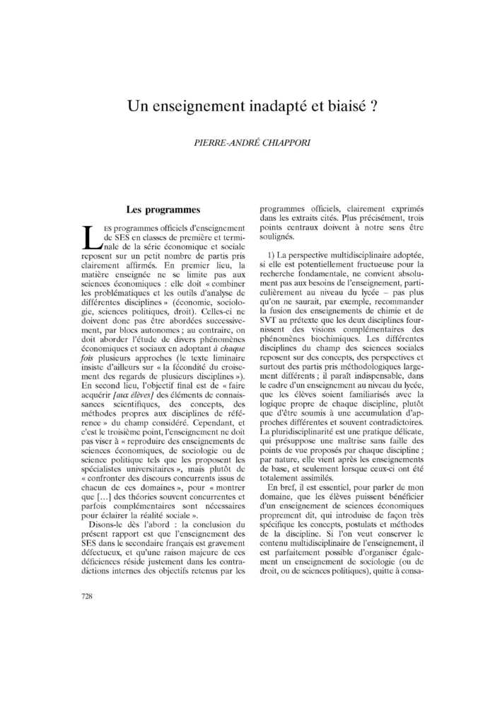 Un enseignement inadapté et biaisé ?
 – page 1