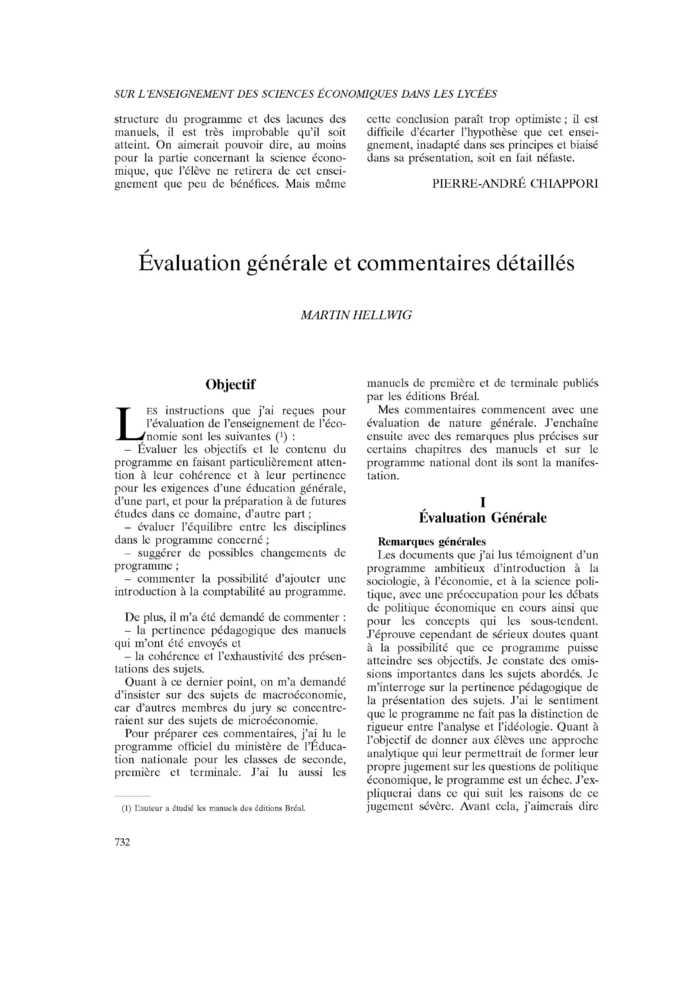 Évaluation générale et commentaires détaillés
 – page 1