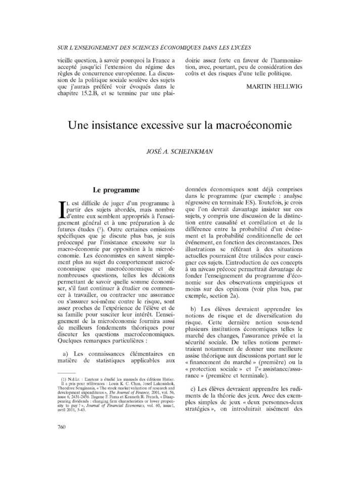 Une insistance excessive sur la macroéconomie
 – page 1