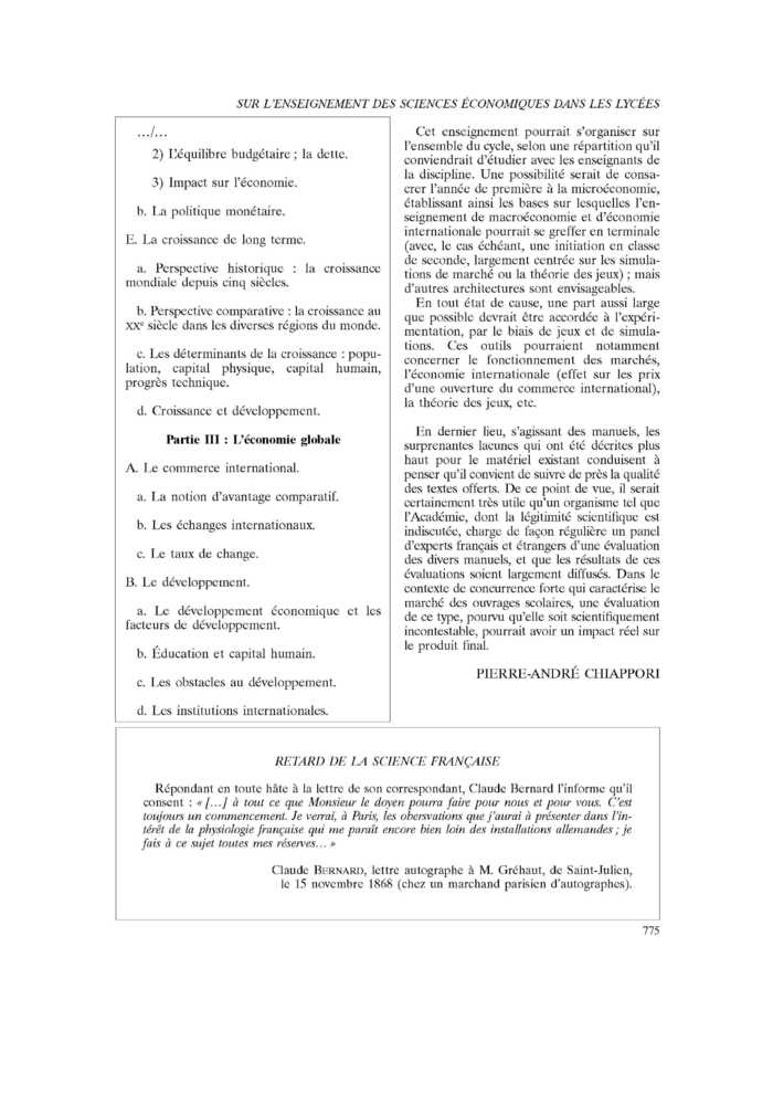 RETARD DE LA SCIENCE FRANÇAISE
 – page 1