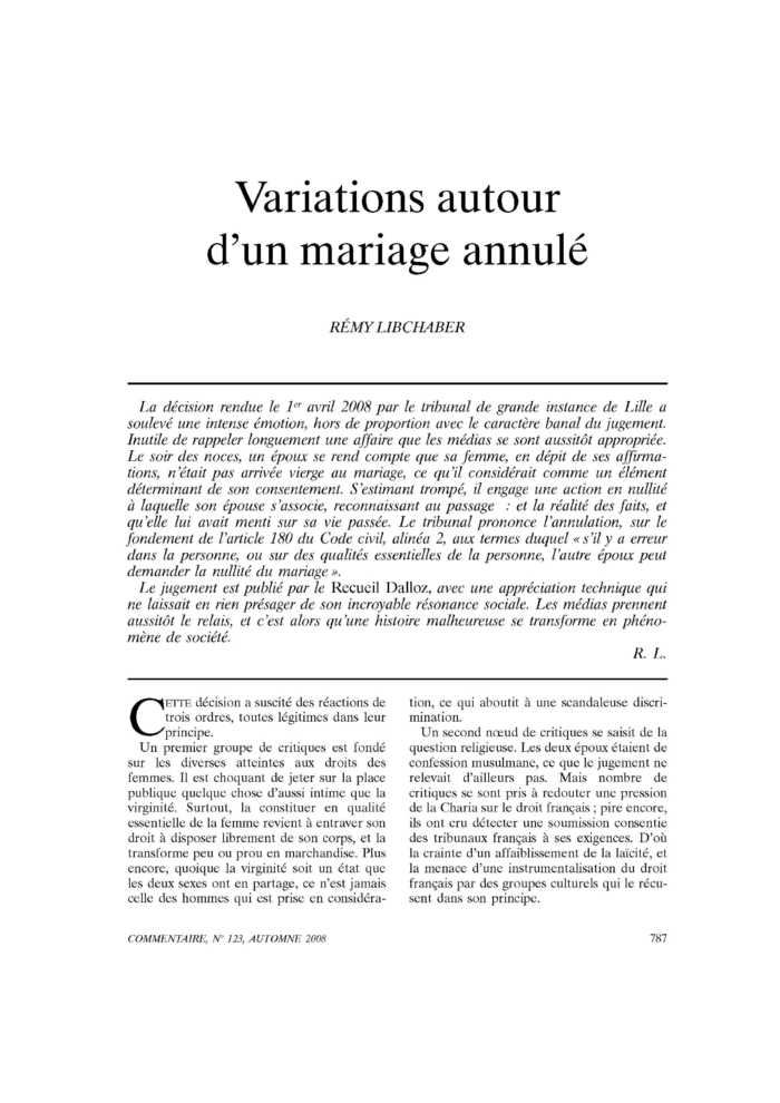Variations autour d’un mariage annulé
 – page 1