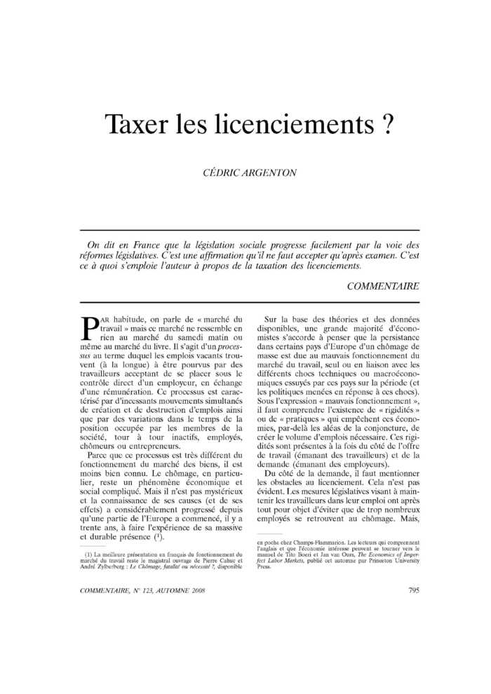 Taxer les licenciements ?
 – page 1