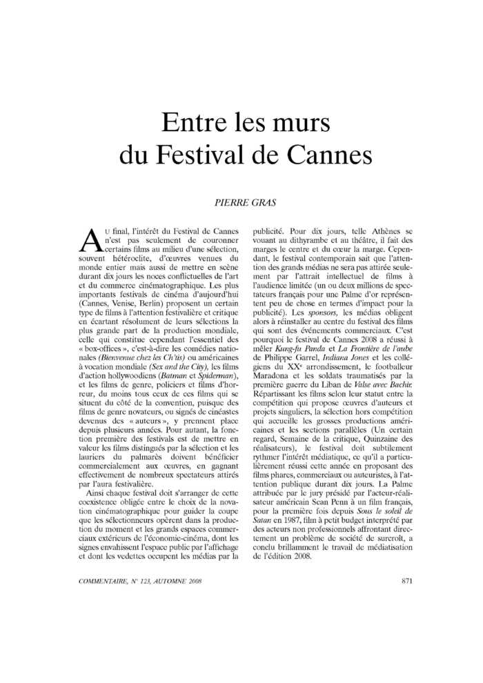 Entre les murs du Festival de Cannes
 – page 1