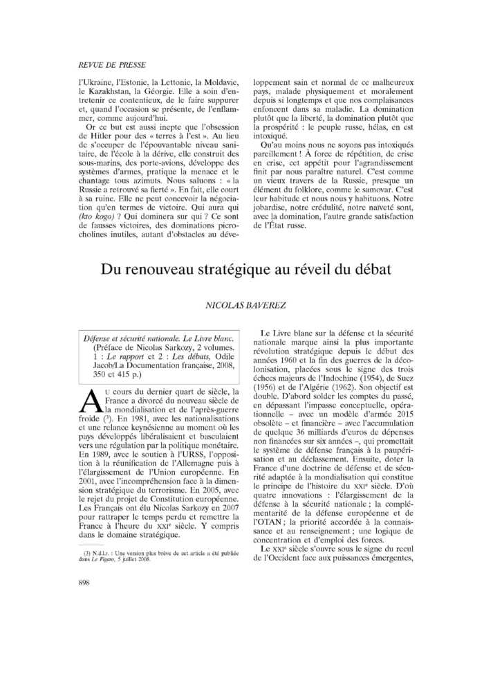 Du renouveau stratégique au réveil du débat
 – page 1