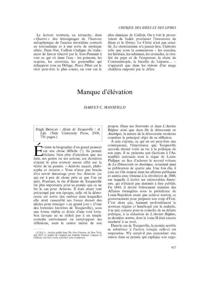 Manque d’élévation
 – page 1