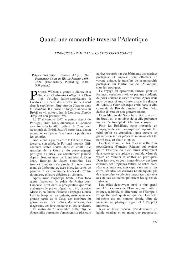 Quand une monarchie traversa l’Atlantique
 – page 1