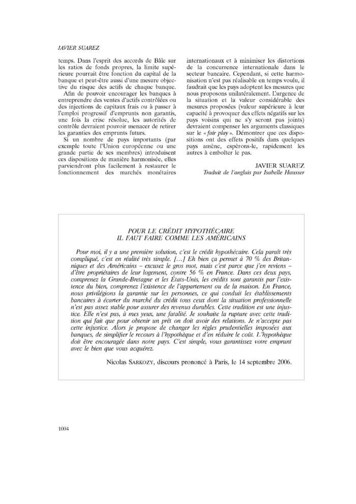 POUR LE CRÉDIT HYPOTHÉCAIRE IL FAUT FAIRE COMME LES AMÉRICAINS
 – page 1