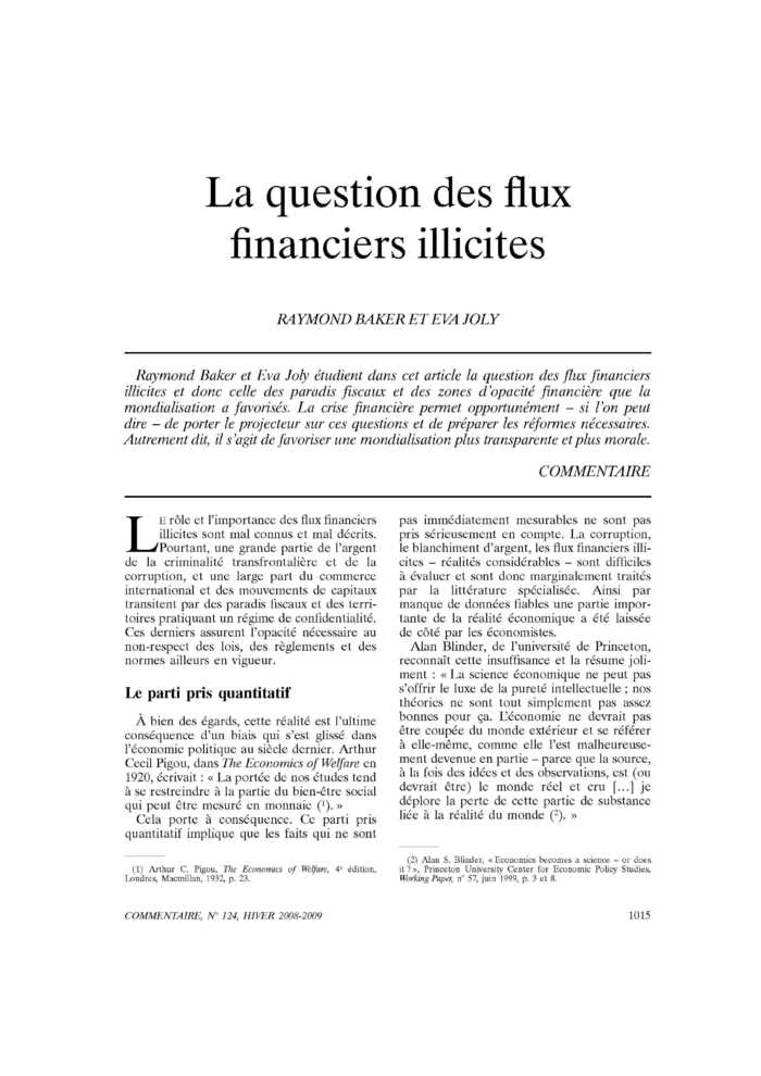 La question des flux financiers illicites
 – page 1