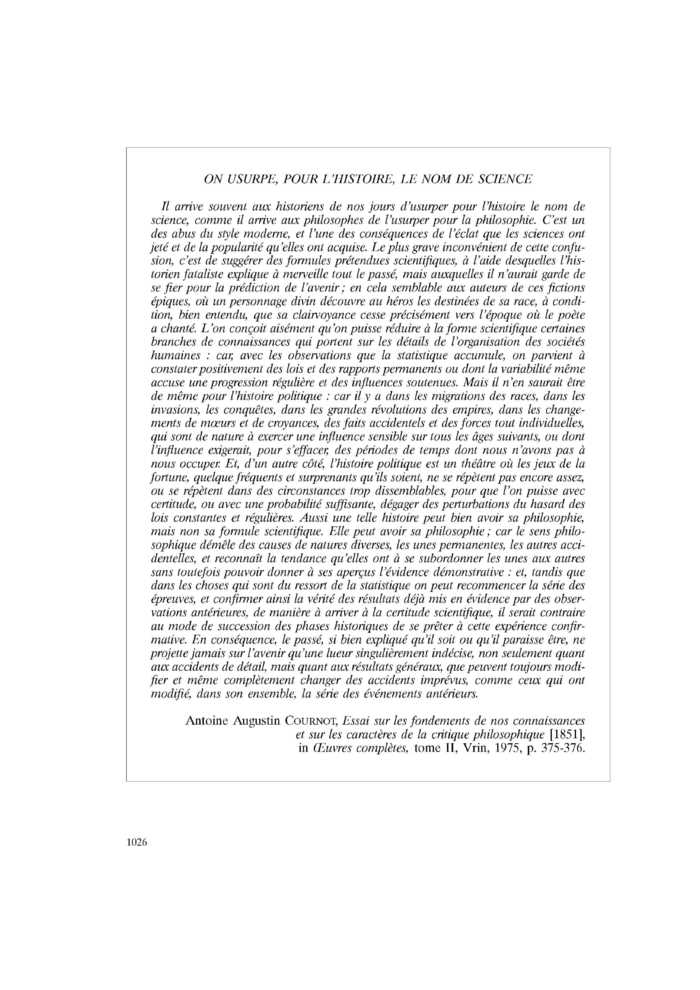 ON USURPE, POUR L’HISTOIRE, LE NOM DE SCIENCE
 – page 1