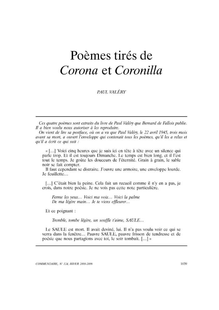Poèmes tirés de Corona et Coronilla
 – page 1