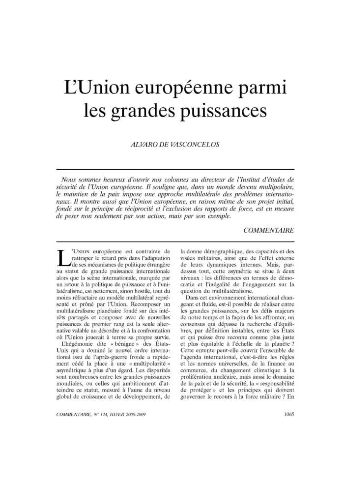 L’Union européenne parmi les grandes puissances
 – page 1