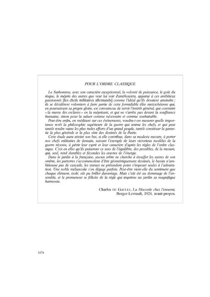 POUR L’ORDRE CLASSIQUE
 – page 1