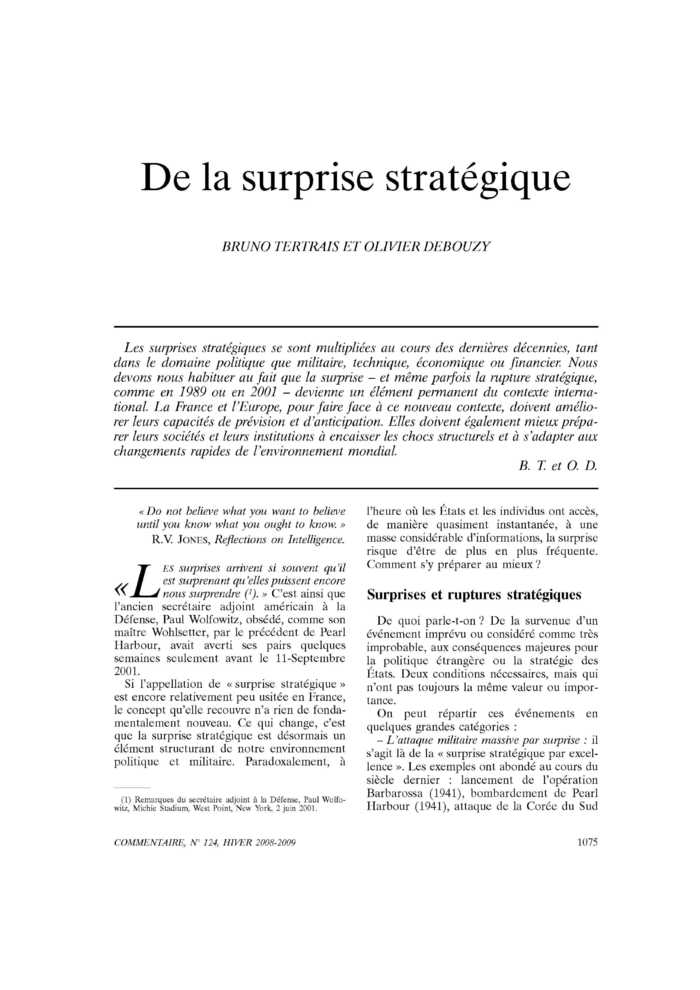 De la surprise stratégique
 – page 1