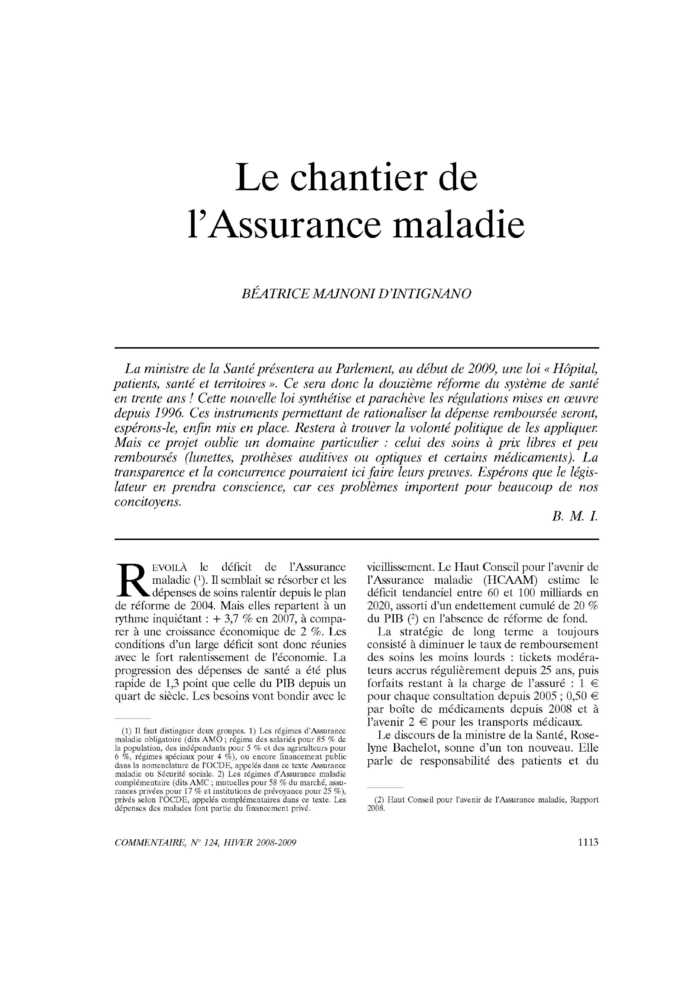 Le chantier de l’Assurance maladie
 – page 1