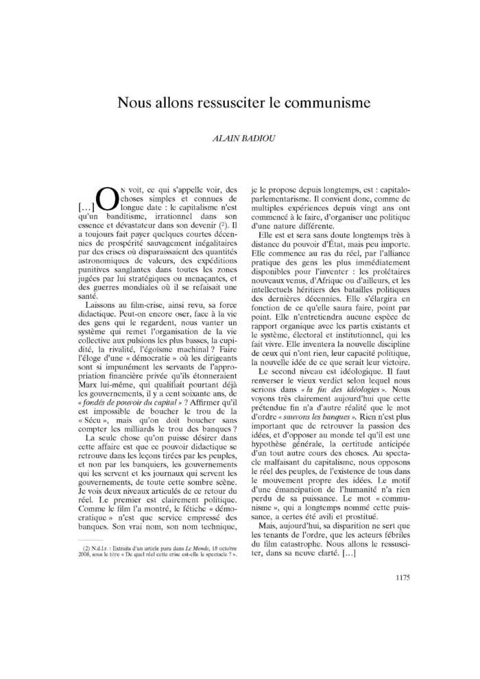 Nous allons ressusciter le communisme
 – page 1