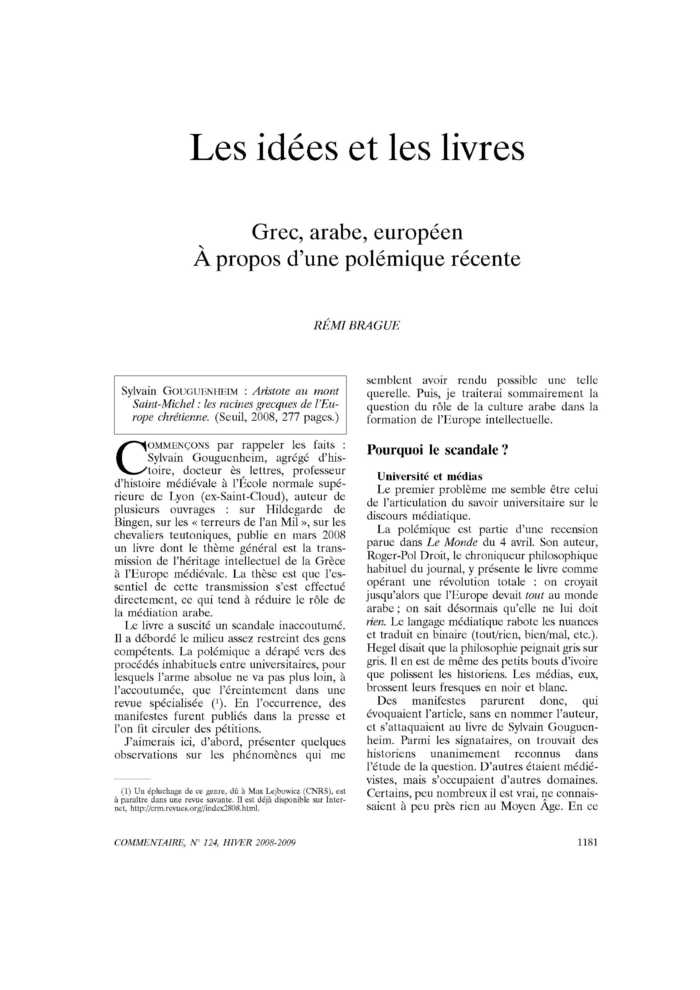 Grec, arabe, européen. À propos d’une polémique récente
 – page 1