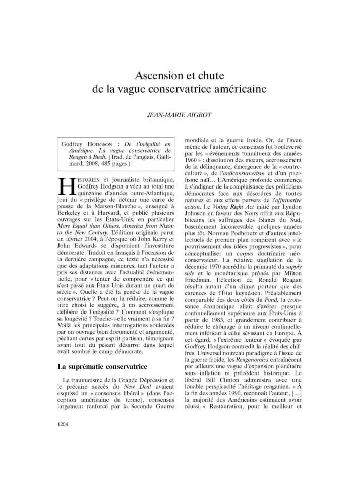 Ascension et chute de la vague conservatrice américaine
 – page 1