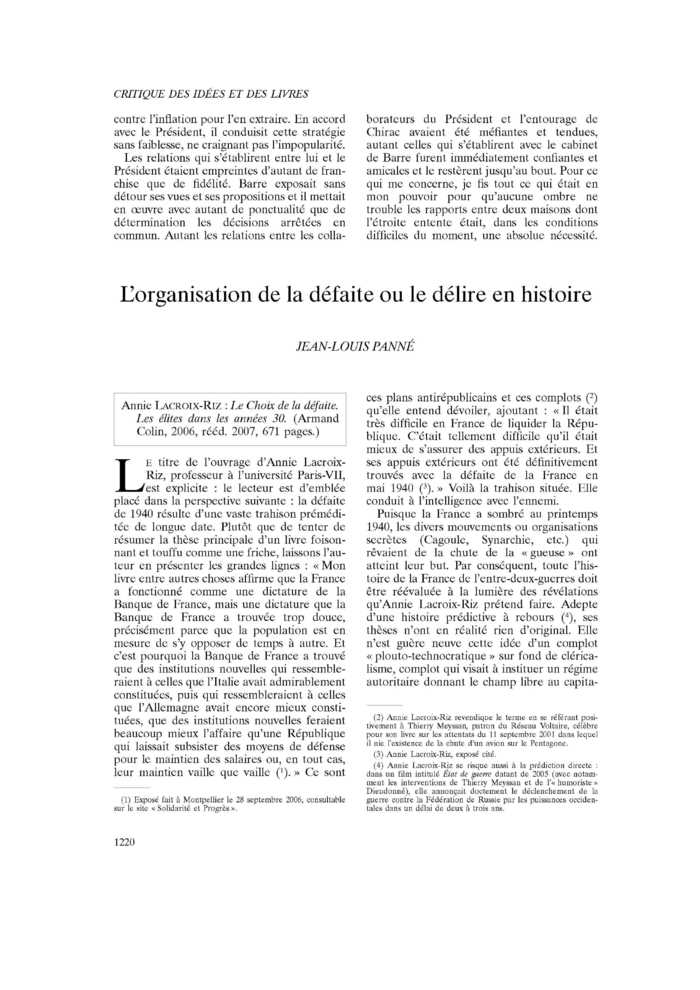 L’organisation de la défaite ou le délire en histoire
 – page 1