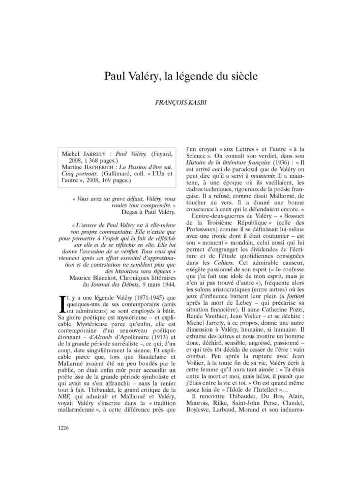 Paul Valéry, la légende du siècle
 – page 1