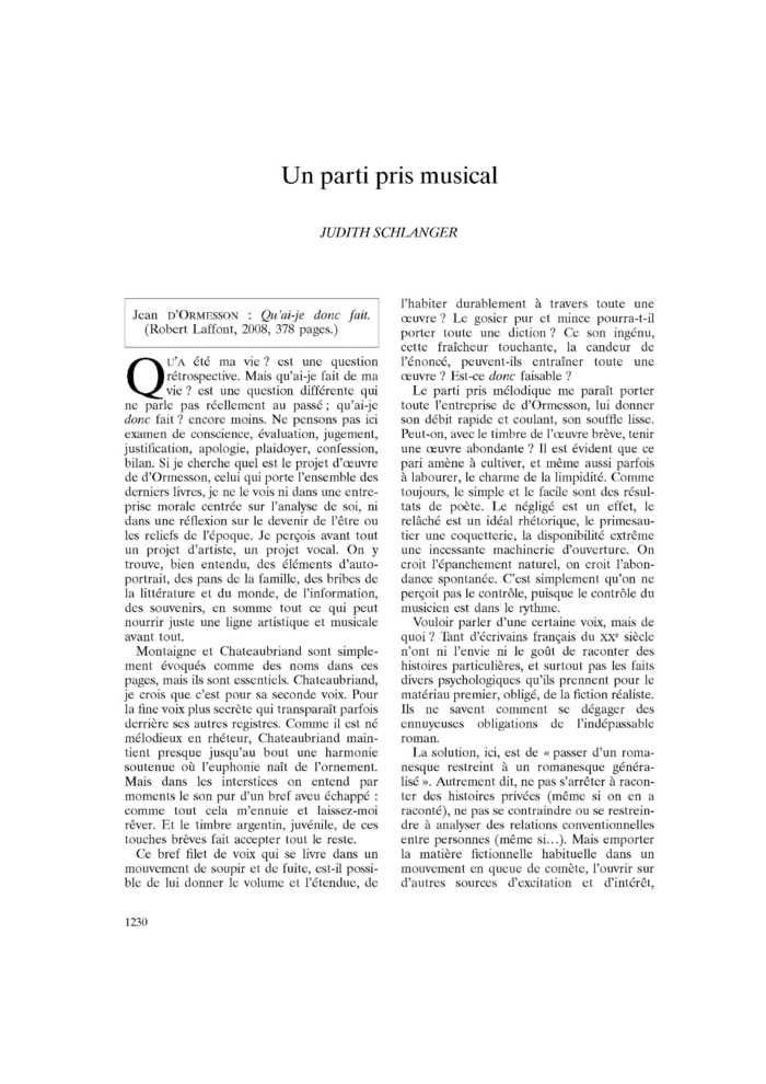 Un parti pris musical
 – page 1