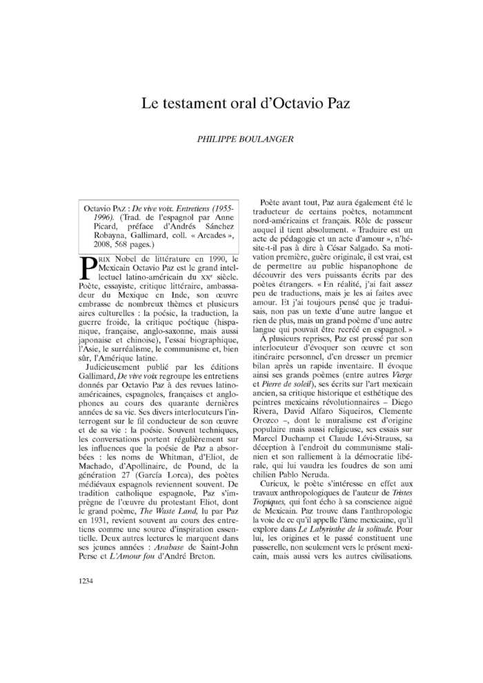 Le testament oral d’Octavio Paz
 – page 1
