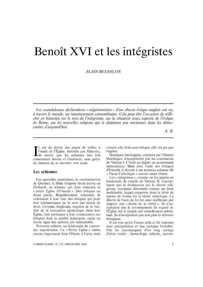 Benoît XVI et les intégristes
 – page 1