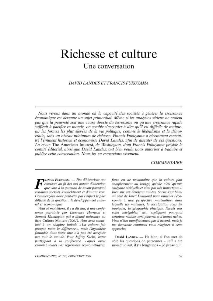 Richesse et culture. Une conversation
 – page 1