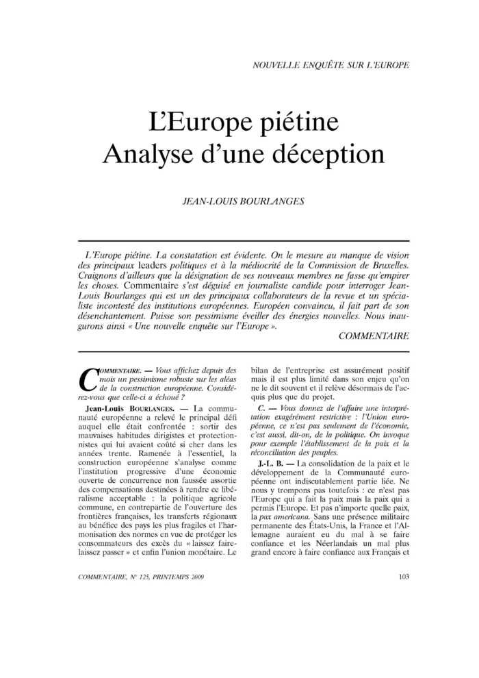 L’Europe piétine. Analyse d’une déception
 – page 1