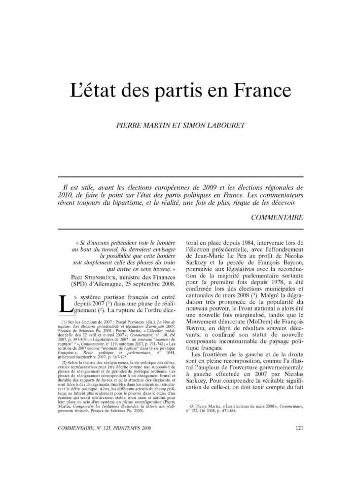 L’état des partis en France
 – page 1