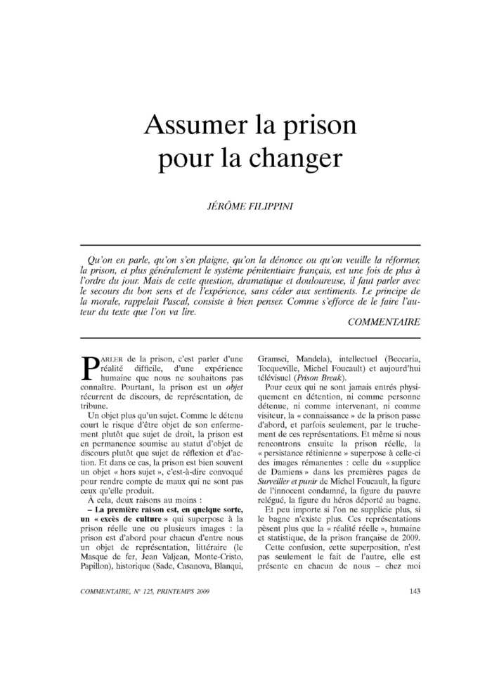 Assumer la prison pour la changer
 – page 1