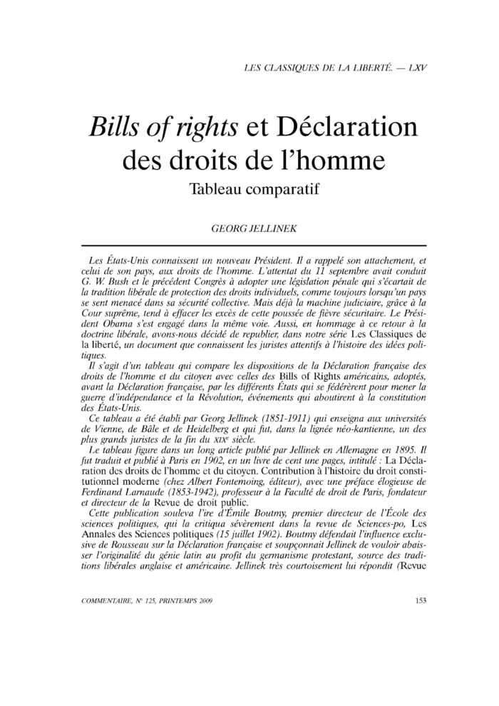 Bills of rights et Déclaration des droits de l’homme. Tableau comparatif
 – page 1