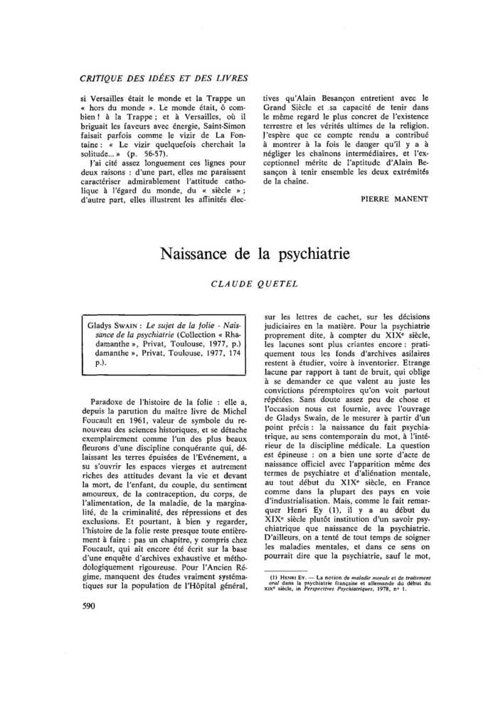 Naissance de la psychiatrie
 – page 1