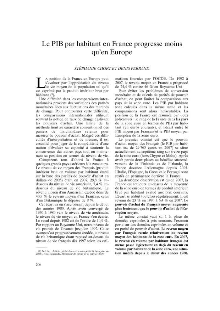 Le PIB par habitant en France progresse moins qu’en Europe
 – page 1