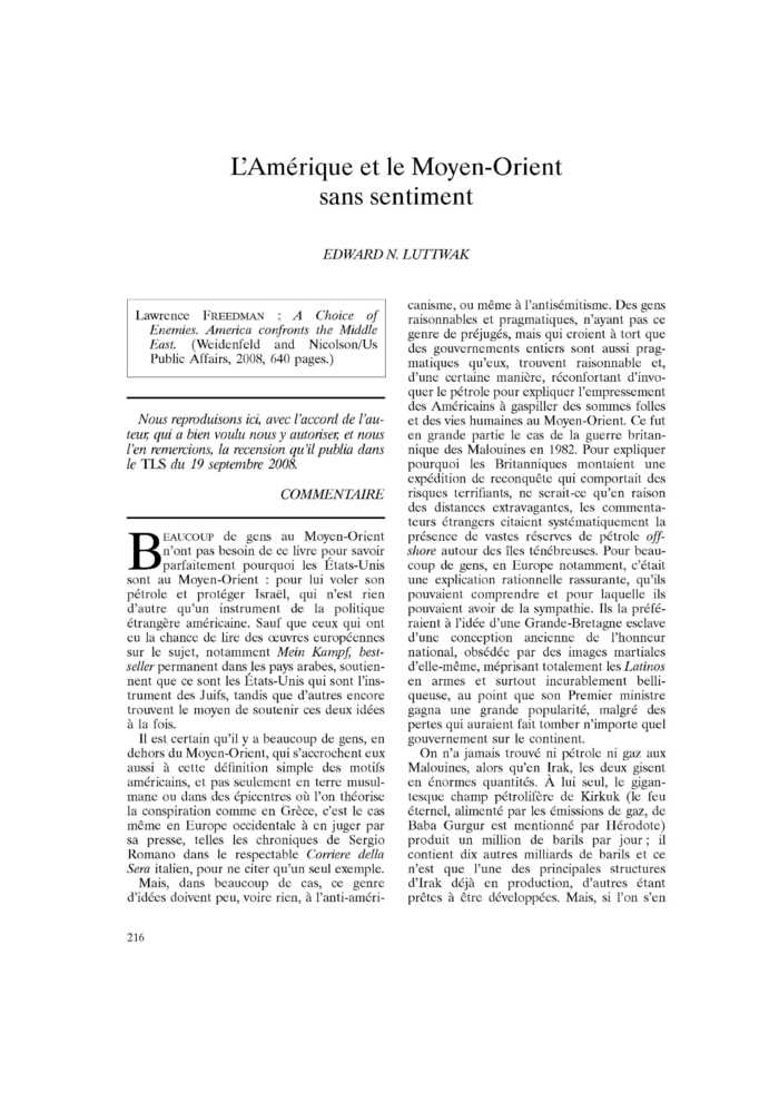 L’Amérique et le Moyen-Orient sans sentiment
 – page 1