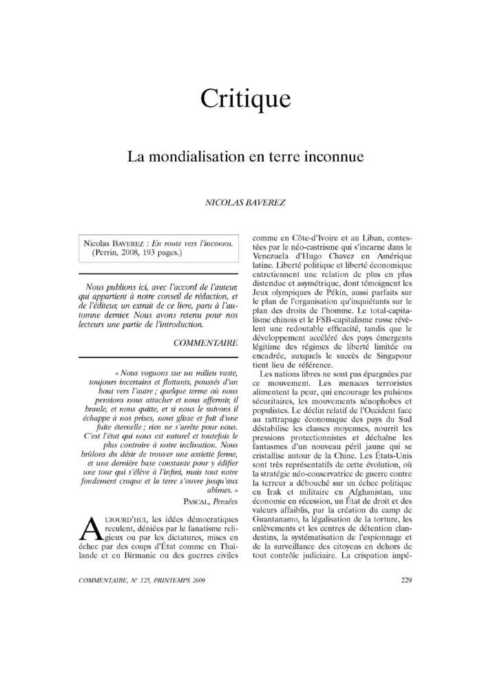 La mondialisation en terre inconnue
 – page 1