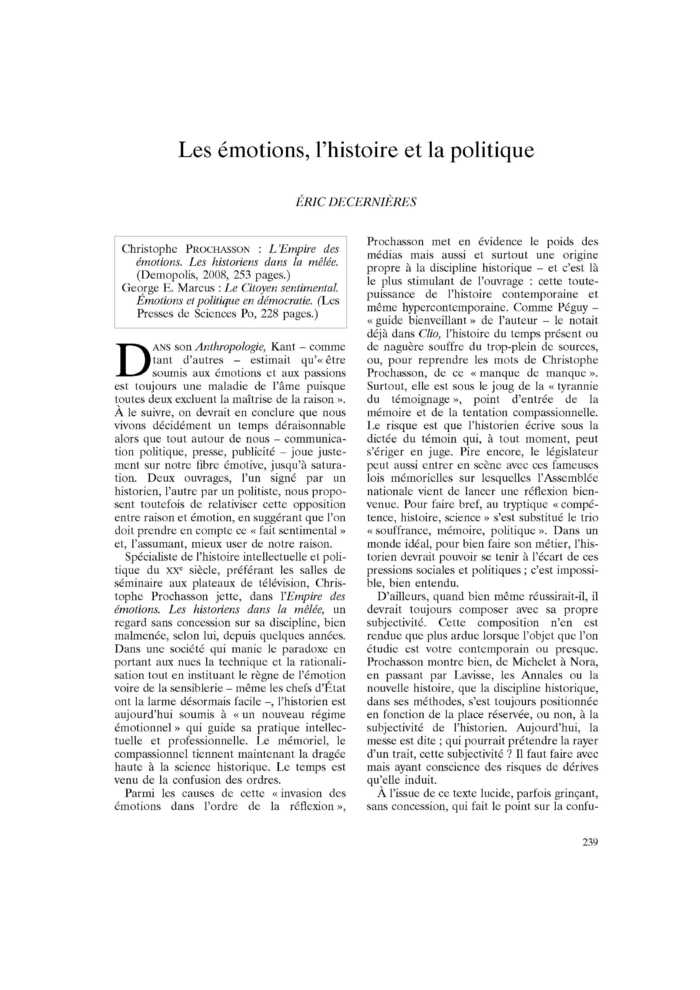 Les émotions, l’histoire et la politique
 – page 1