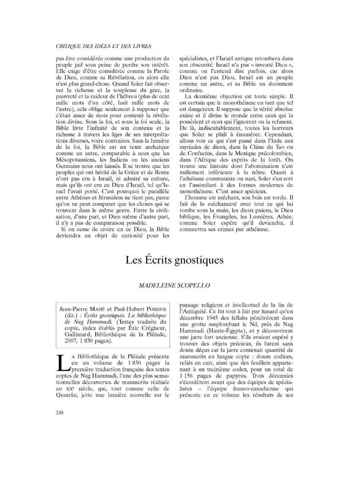 Les Écrits gnostiques
 – page 1