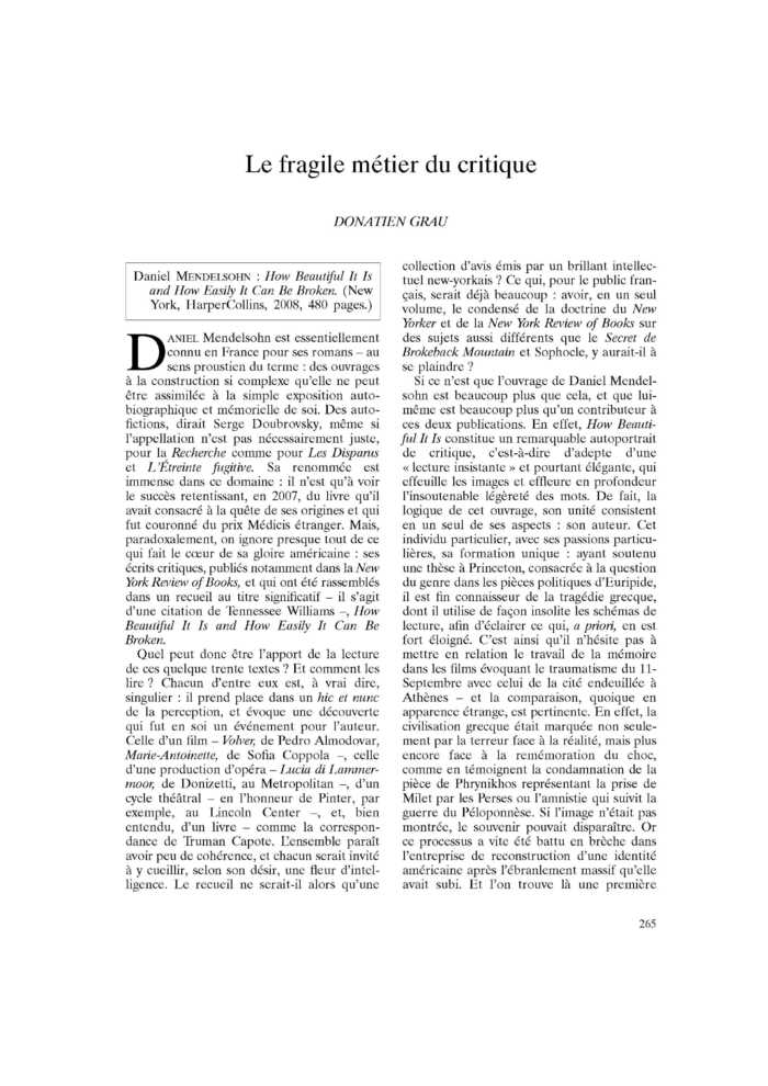 Le fragile métier du critique
 – page 1