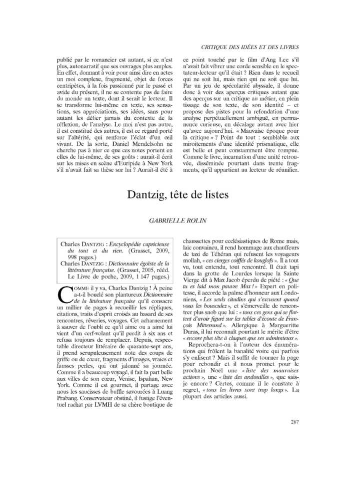 Dantzig, tête de listes
 – page 1