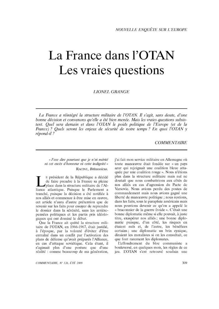 La France dans l’OTAN. Les vraies questions
 – page 1
