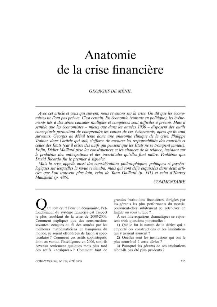 Anatomie de la crise financière
 – page 1